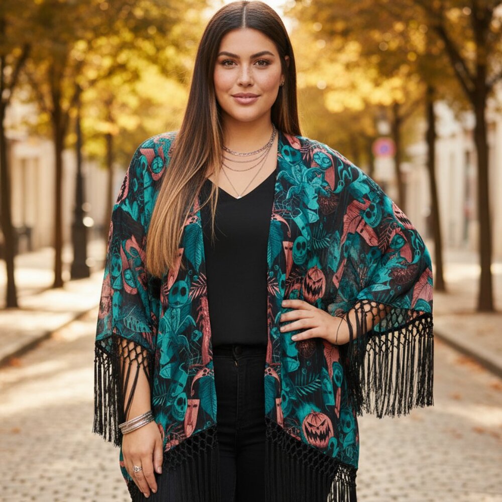 Disney Nightmare Before Christmas Chiffon Fringe Kimono